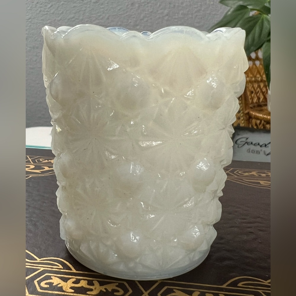Mosser Daisy and Button Toothpick Matches Holder, Milk Glass